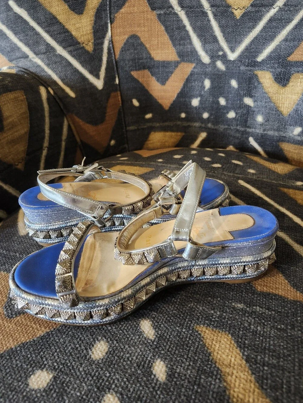 Sale🌟Christian Louboutin Holographic Rainbow Madmonica Platform Cobalt 35